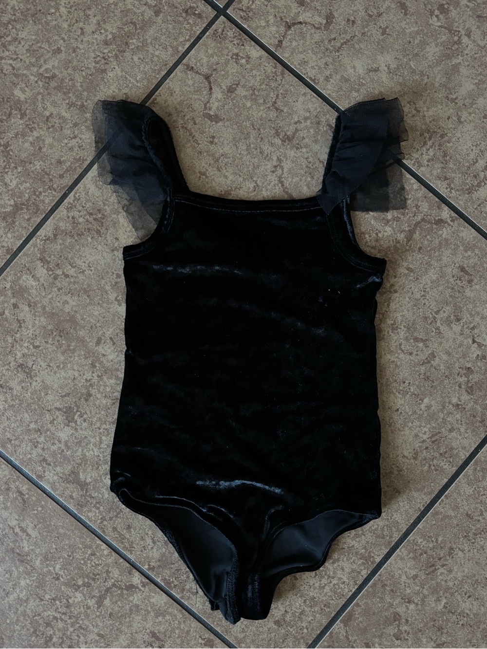 Crewcuts Black Velvet Leotard with Tulle Straps